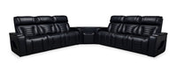 Zen 3-Piece Leather-Look Fabric Power Reclining Sectional with Massage and Two Drop-Down Consoles - Black 
