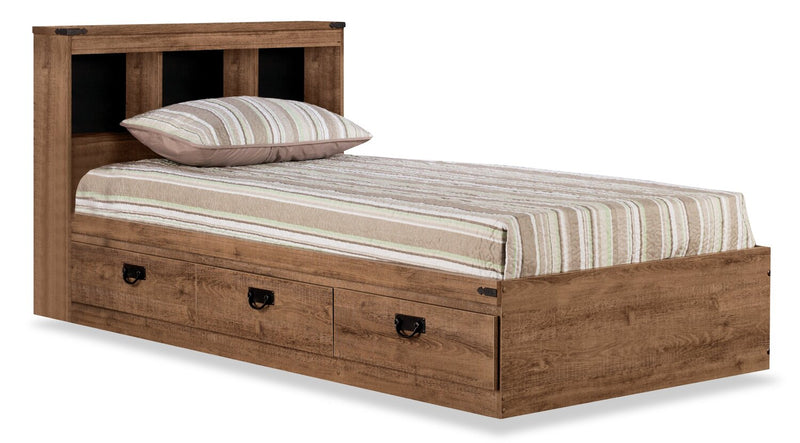 Driftwood Mates Bed 6pc Set with Storage Headboard, Dresser, Mirror & Nightstand, Brown - Full Size