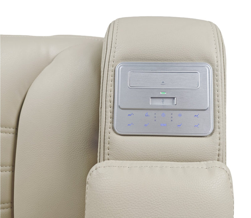 Zen 40\" Leather-Look Fabric Power Reclining Massage Chair with Power Headrest and Heated Seat - Apricot