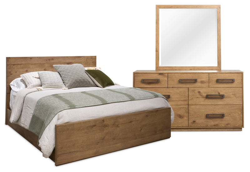 Scott Living Henri 5pc Bedroom Set with Bed, Dresser & Mirror, Wood, Brown - Queen Size