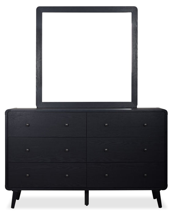 Milan 5pc Bedroom Set with Bed, Dresser & Mirror, Mid-Century Modern, Black - King Size
