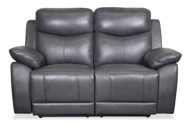 Cornell 63.39\" Top-Grain Genuine Leather Reclining Loveseat - Grey