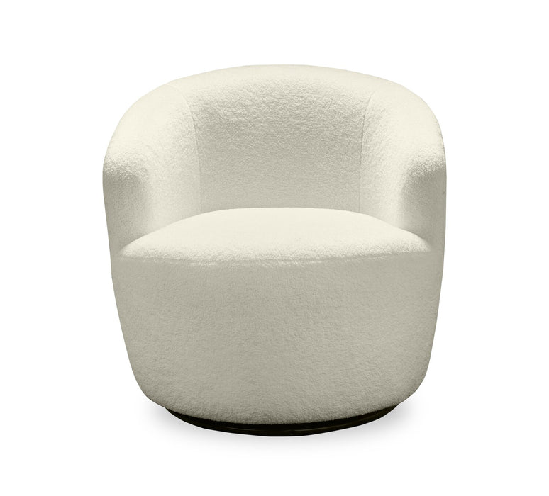 Ivie 28.7\" Chenille Boucle Fabric Curved Swivel Accent Chair - White