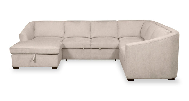 Envy 3-Piece Left-Facing Chenille Fabric Sleeper Sectional with Storage Chaise - Almond Beige