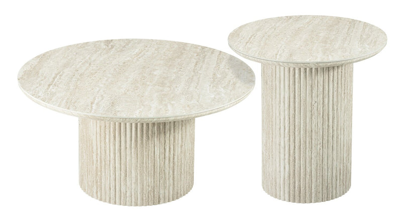Sullivan 35.43\" Round Coffee Table with Sintered Stone Top - Beige Travertine