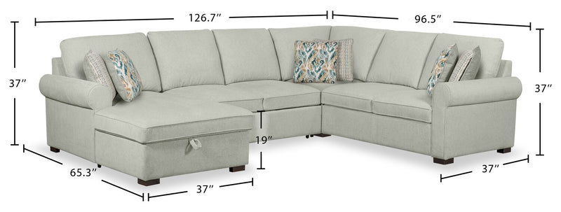 Scott Living Haven 4-Piece Left-Facing Chenille Fabric Sleeper Sectional with Storage Chaise - Seafoam Blue