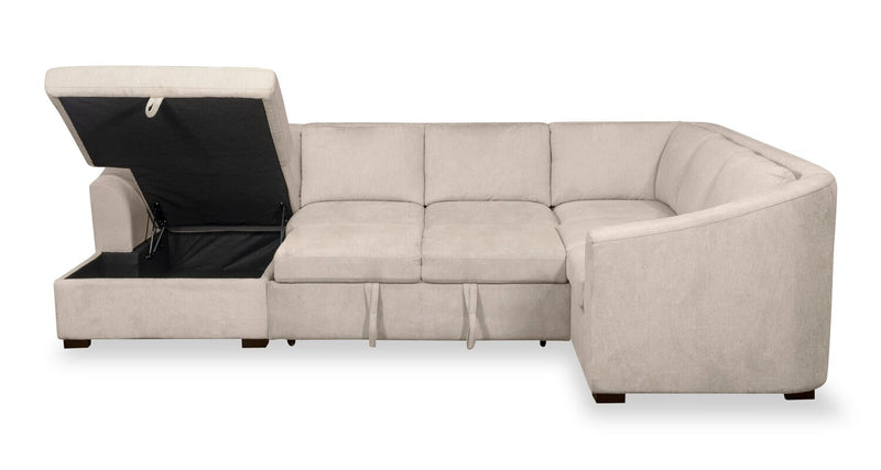 Envy 3-Piece Left-Facing Chenille Fabric Sleeper Sectional with Storage Chaise - Almond Beige