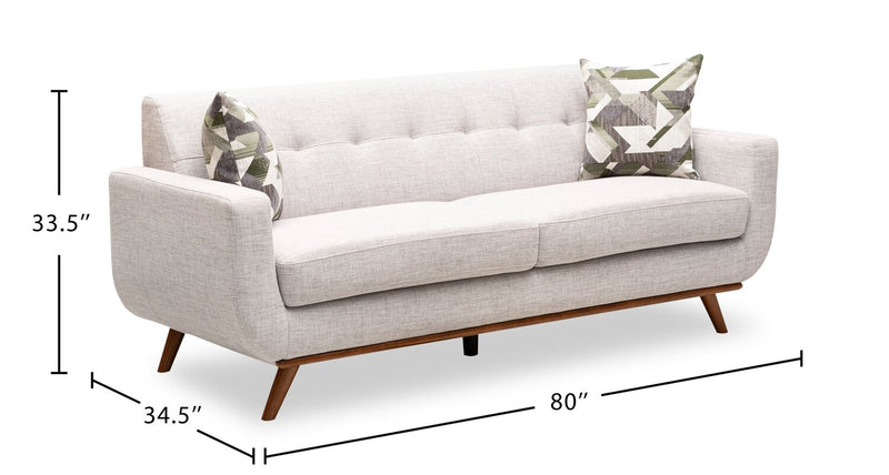 Kort & Co. Freeman 80” Linen-Look Fabric Condo Size Sofa with Wood Legs - Dove White