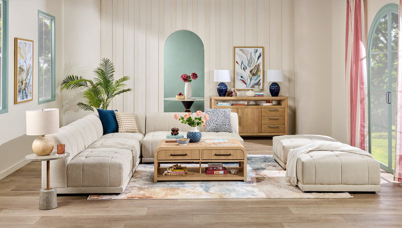 Kort & Co. Oaklyn Modular 5-Piece Fabric Armless Sectional with Tufted Seat Cushions - Beige