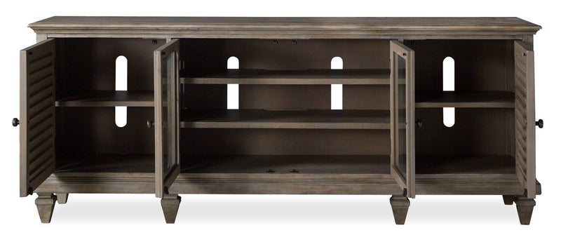 Baron 82” Rustic Pine TV Stand with Storage and Cable Management for TVs up to 90” - Dovetail Grey