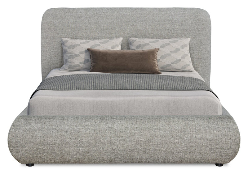 Luka Upholstered Platform Bed in Grey Polyester Fabric, Modern - Full Size