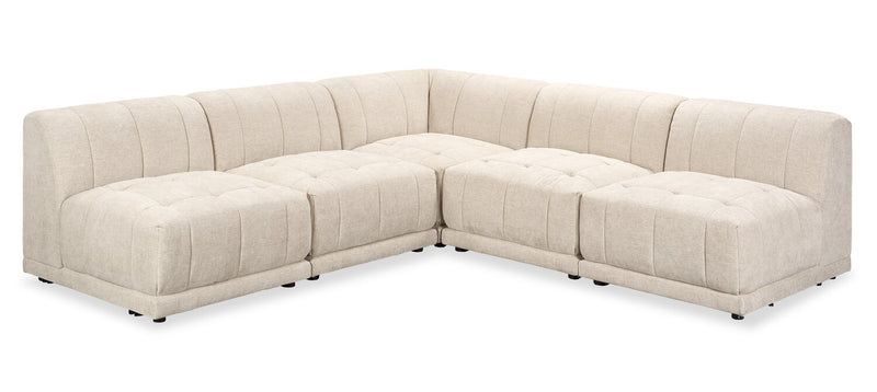 Kort & Co. Oaklyn Modular 5-Piece Fabric Armless Sectional with Tufted Seat Cushions - Beige