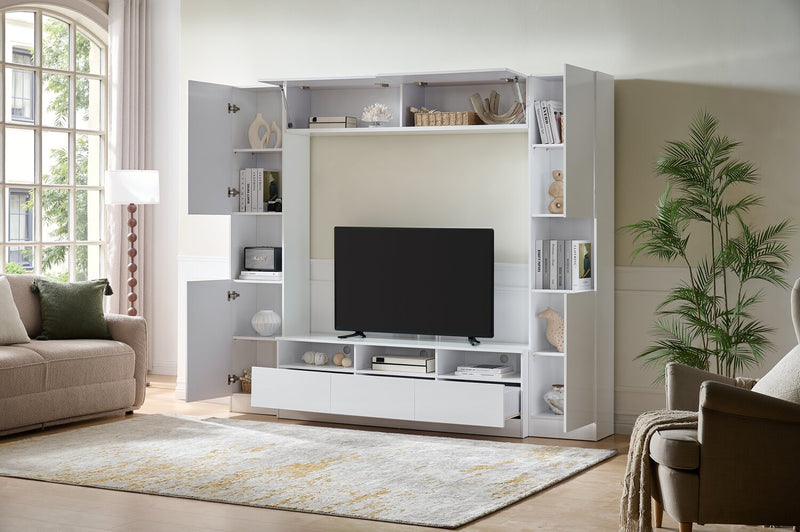 Celine 94.5\" 4 – Piece Entertainment Centre with Storage and Cable Management for TVs up to 70\" - White