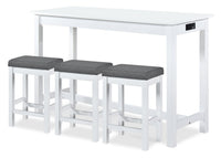 Noah 60” Modern Dinette with 3 Counter-Height Stools and USB Ports - White 