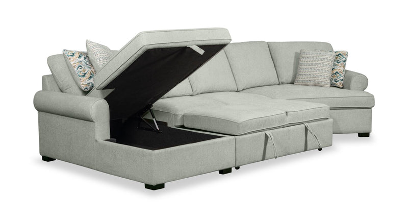 Scott Living Haven 3-Piece Right-Facing Chenille Fabric Cuddler Sleeper Sectional with Storage - Seafoam Blue