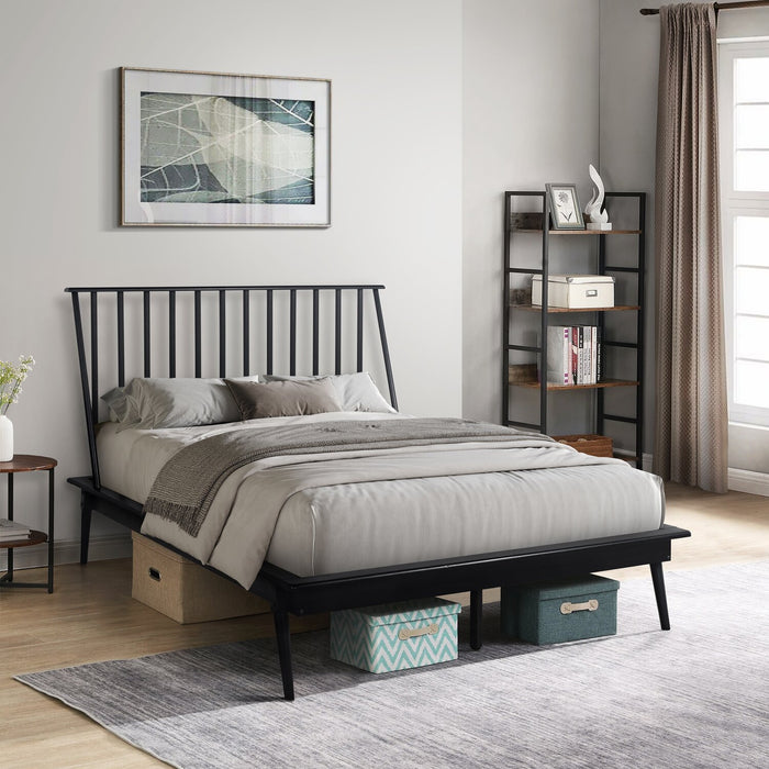 Milan Platform Bed with Headboard & Frame,  Mid-Century Modern, Black - Full Size
