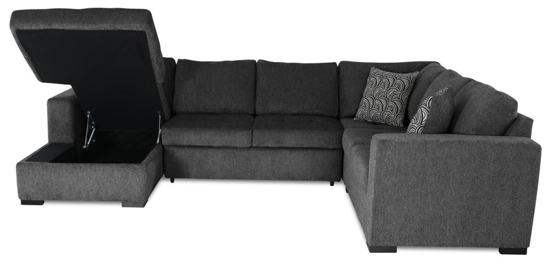 Made in Canada Legend 4-Piece Left-Facing Chenille Fabric Sleeper Sectional with Storage Chaise - Pepper Grey