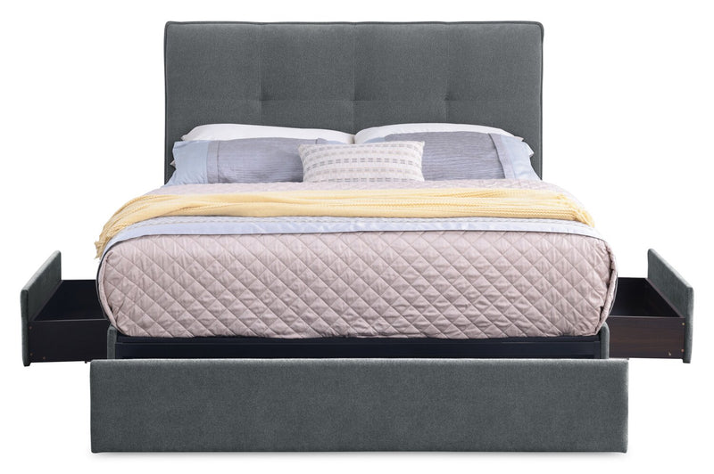 Amos Charcoal Upholstered Storage Bed Base - King