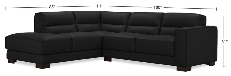 Citadel 2-Piece Left-Facing Top-Grain Genuine Leather Sectional with Wood Legs - Black