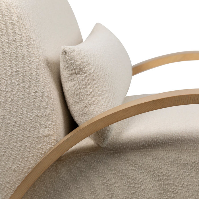 Loft 27.55\" Boucle Fabric Accent Chair with Accent Pillow and Wood Armrests and Legs - White