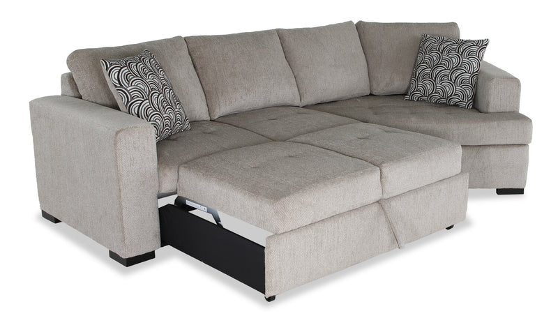 Made in Canada Legend 2-Piece Right-Facing Chenille Fabric Cuddler Sleeper Sectional - Platinum Beige