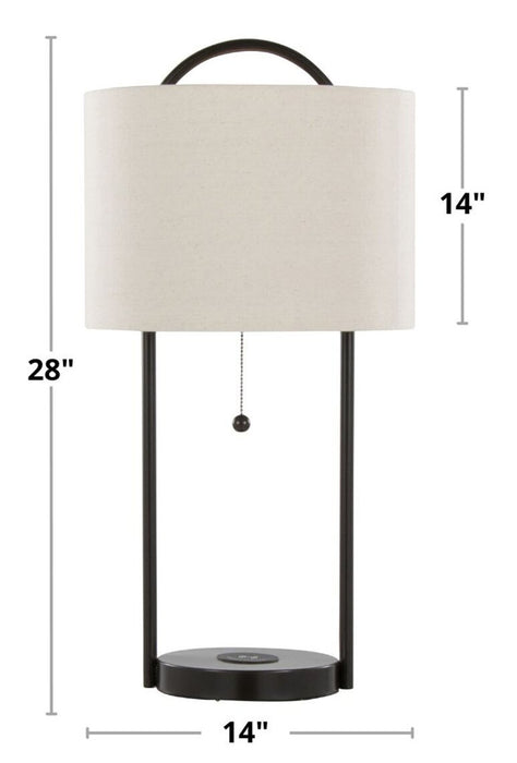 Orbit 28\" Metal Table Lamp with Wireless Charging and Natural Linen Shade – Oil Bronze