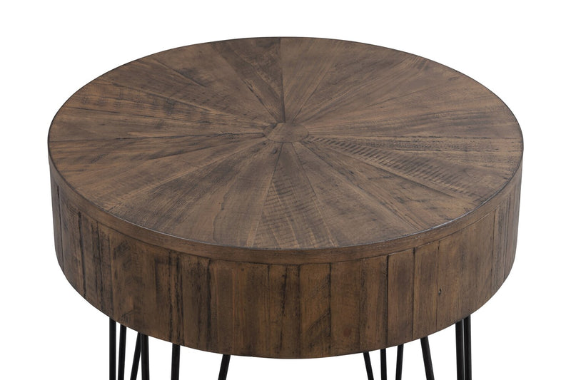 Kort & Co. Sol 24” Rustic Round Solid Pine Wood End Table - Brown