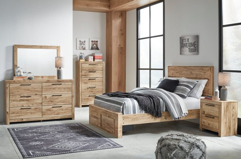 Derekson 6pc Bedroom Set with Storage Bed, Dresser, Mirror & Nightstand, Natural - Full Size