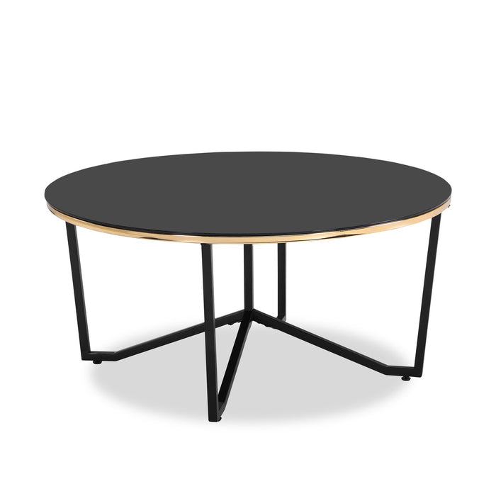 Xander 36\" Modern Round Glass Top Coffee Table - Black and Gold with Metal Legs