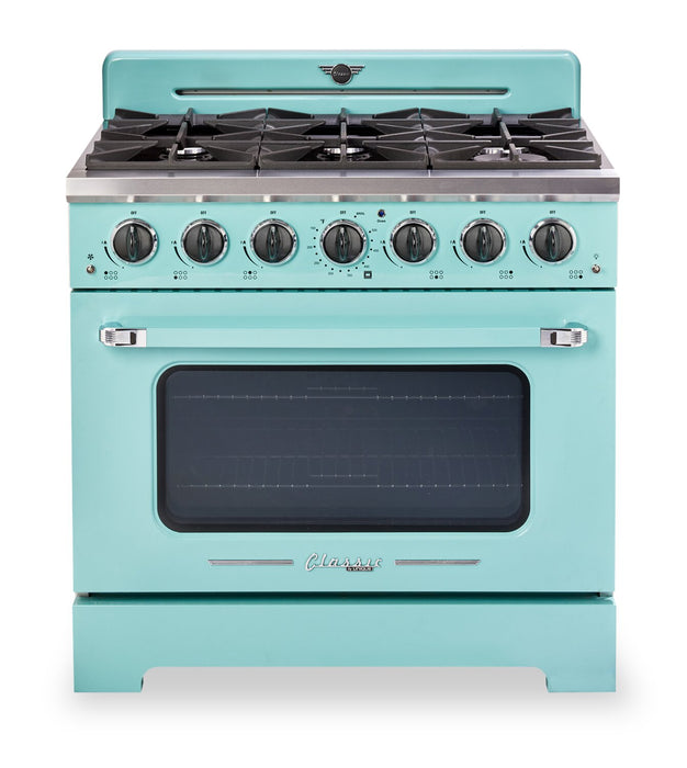 Classic Retro by Unique 36\" 5.2 Cu. Ft. 6-Burner Gas Range with Convection - Ocean Mist Turquoise - UGP-36CR T