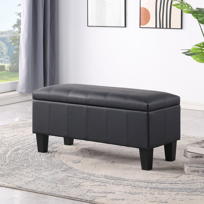 James 39.25\" Faux Leather Storage Ottoman - Black