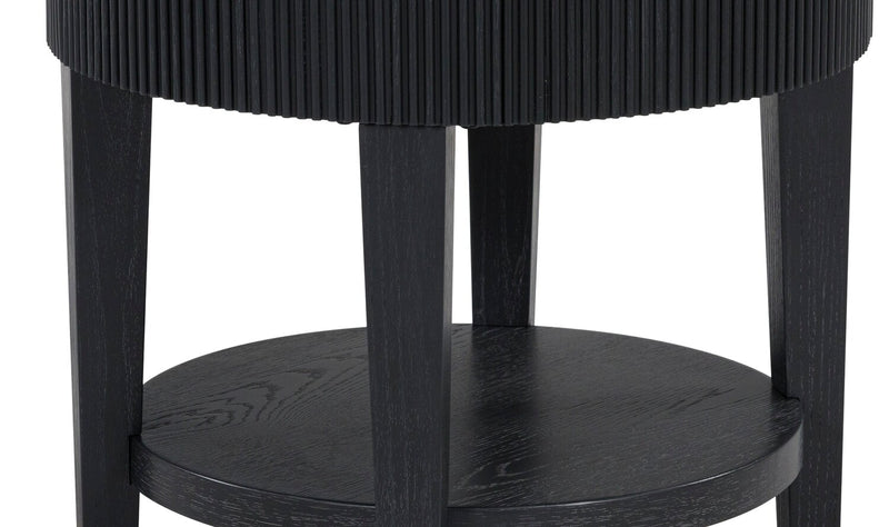 Sanford 24” Contemporary Round Solid Wood End Table with Storage - Black