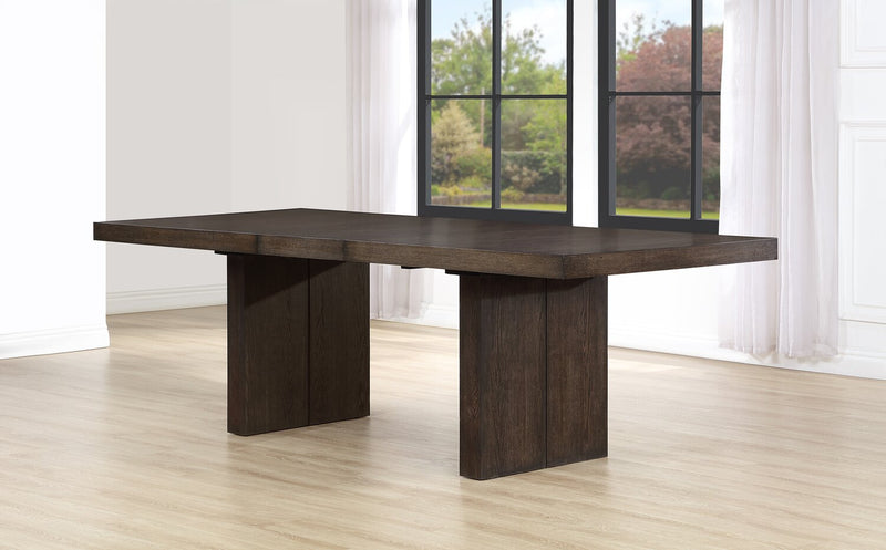 Zelda Dining Table with Pedestal Base, 78-96\"W - Espresso Brown