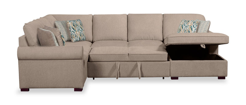 Scott Living Haven 4-Piece Right-Facing Chenille Fabric Sleeper Sectional with Storage Chaise - Taupe