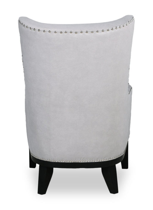Haden 30\" Faux Suede Fabric Accent Chair with Wood Base and Nailhead Trim - Walks Dove Grey