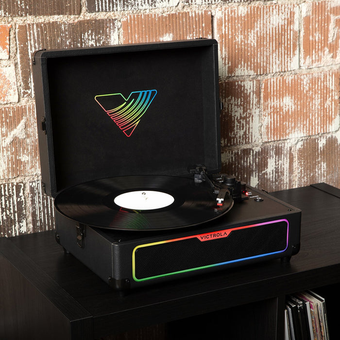 Victrola Journey Glow Illuminated Briefcase Record Player – Black (VSC-700SB-BLK)