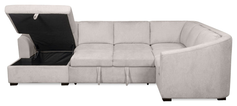 Envy 3-Piece Left-Facing Chenille Fabric Sleeper Sectional with Storage Chaise - Fog Grey