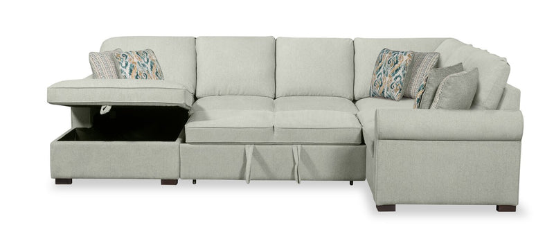Scott Living Haven 4-Piece Left-Facing Chenille Fabric Sleeper Sectional with Storage Chaise - Seafoam Blue