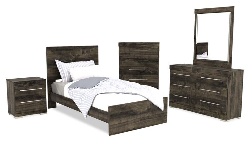 Riley Panel Bed with Headboard & Frame for Kids, Made in Canada, Grey - Twin Size