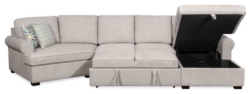 Scott Living Haven 3-Piece Left-Facing Chenille Fabric Cuddler Sleeper Sectional with Storage - Grey