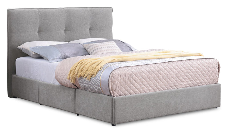 Amos Upholstered Storage Bed in Grey Fabric with Tufted Headboard & 3 Built-in Drawers - King Size