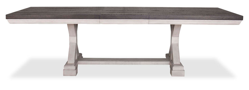 Willow Dining Table with Trestle Base, 84-106\"W Extension - Rustic White & Brown
