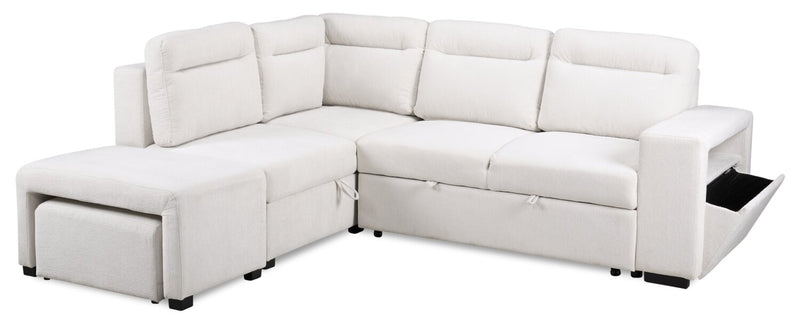 Primo Coast 3-Piece Left-Facing Ivory White Fabric Sleeper Sectional with Storage Chaise and Storage Armrest