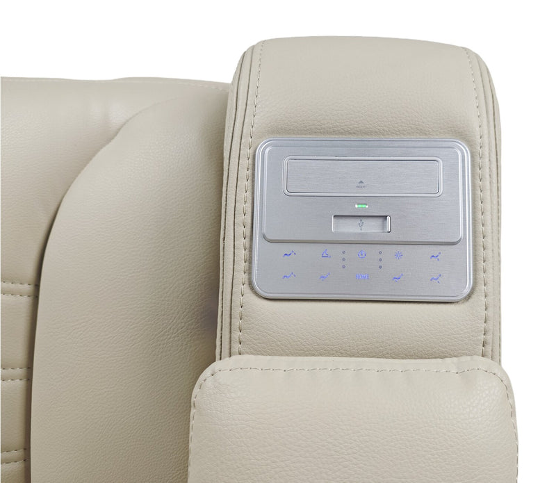 Zen 5-Piece Leather-Look Fabric Home Theatre Power Reclining Sectional with Massage and Two Storage Consoles - Apricot