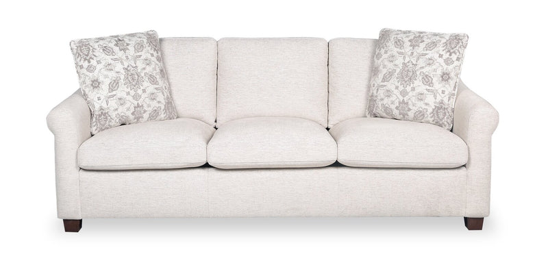 Mallie 84\" Chenille Fabric Sofa with Rolled Arms and Wood Legs - Shell White