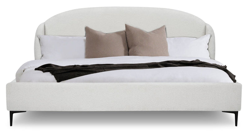 Luna Upholstered Wingback Bed in White Fabric - King Size