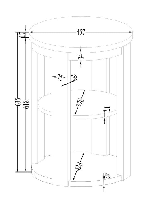 Declan 18\" Modern Round End Table with Shelf - Black