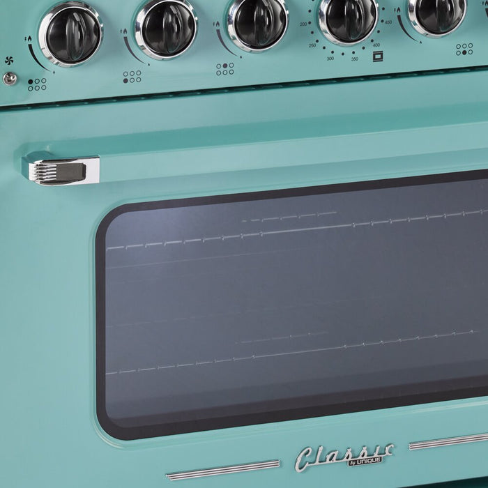 Classic Retro by Unique 36\" 5.2 Cu. Ft. 6-Burner Gas Range with Convection - Ocean Mist Turquoise - UGP-36CR T