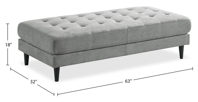 Metro 63\" Fabric Ottoman with Tufted Cushion - Grey