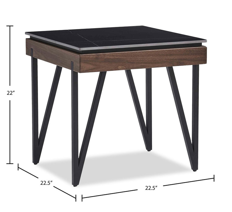 Juno 22.5\" Modern End Table with Sintered Stone Top - Black
